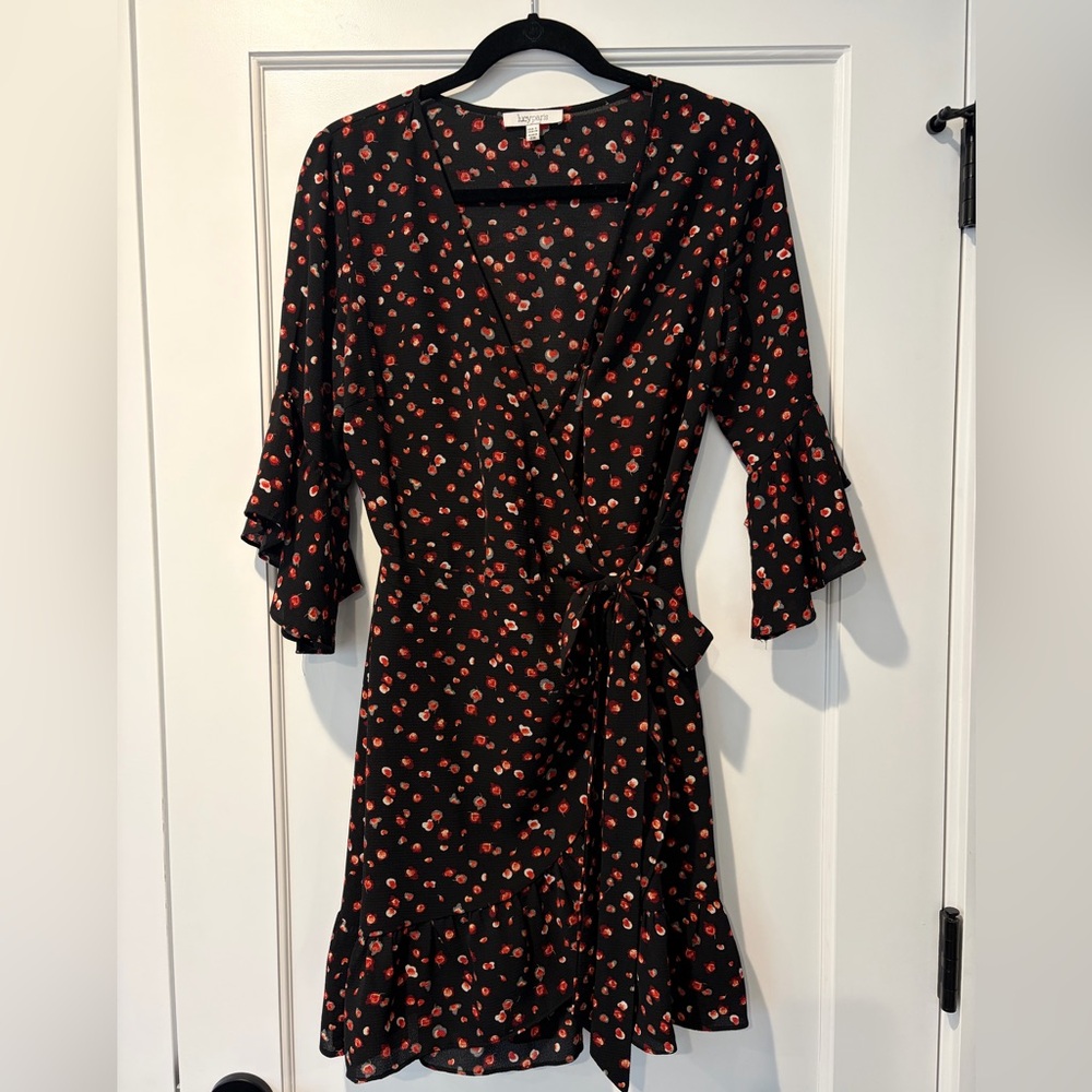 Lucy Paris Wrap Dress - Navy with Red floral pattern